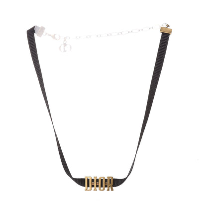 Christian Dior Grosgrain Ribbon Dior Logo Choker Necklace Black 3 of 5