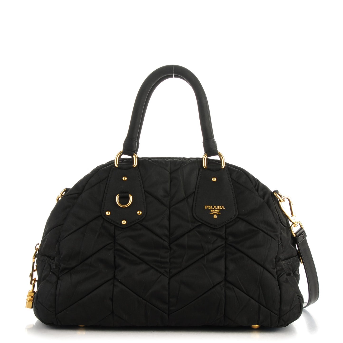 Nylon Chevron Quilted Dome Satchel Black
