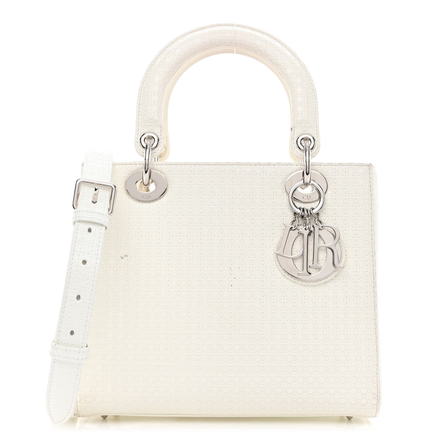 Patent Micro-Cannage Medium Lady Dior White
