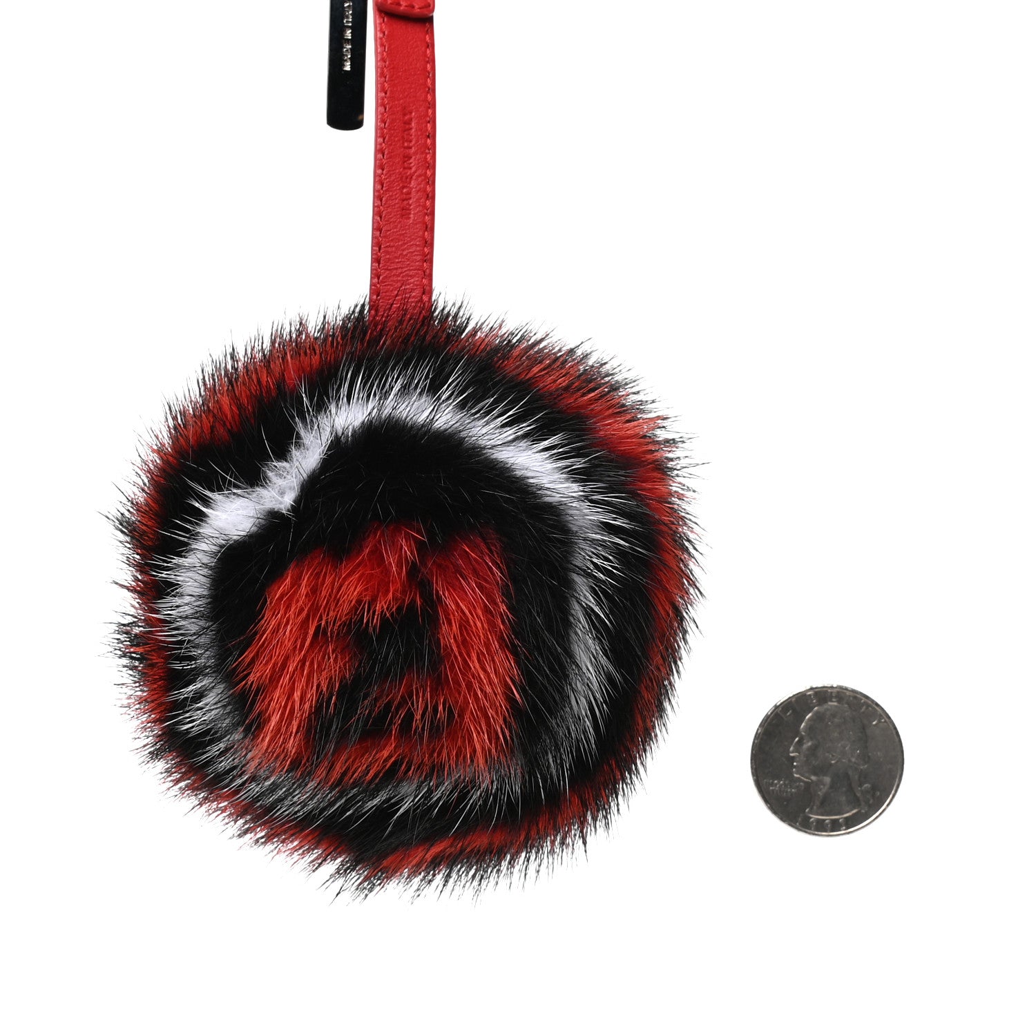 Fendi Mink Fur FF Pom Pom Bag Charm Black Rosso White 2 of 6