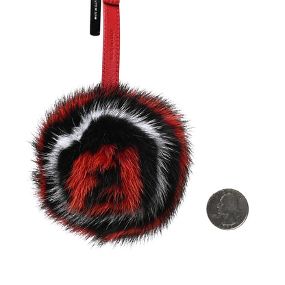Fendi Mink Fur FF Pom Pom Bag Charm Black Rosso White 2 of 6