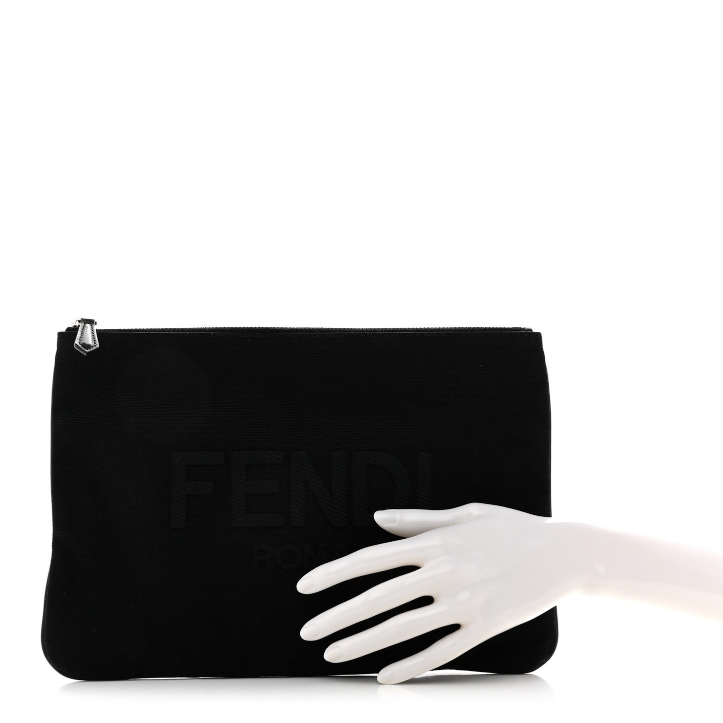 Cotton Canvas Vitello Grace Light Logo Flat Pouch Black