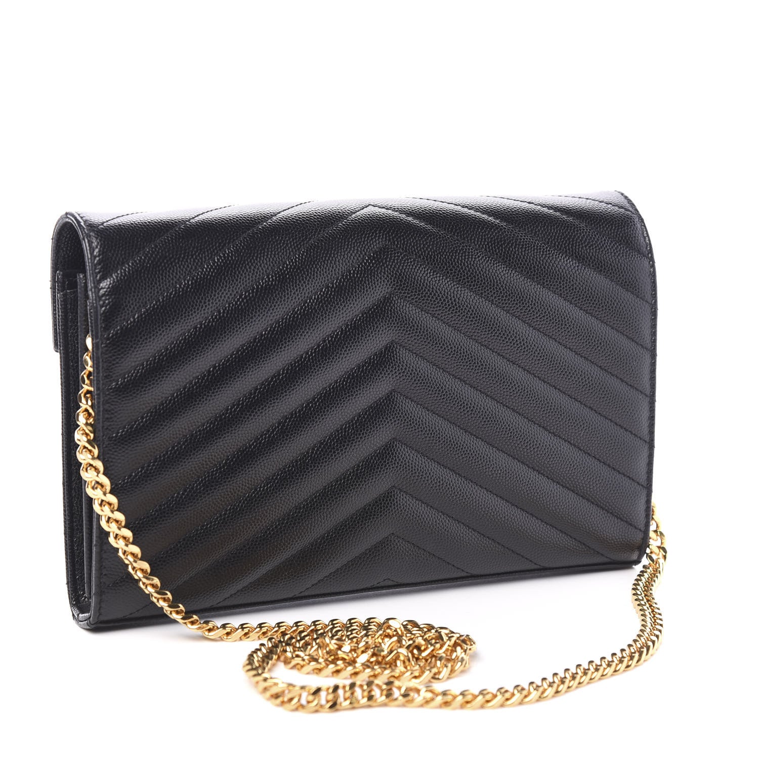 Saint Laurent Grain De Poudre Matelasse Chevron Monogram Chain Wallet Black 2 of 8
