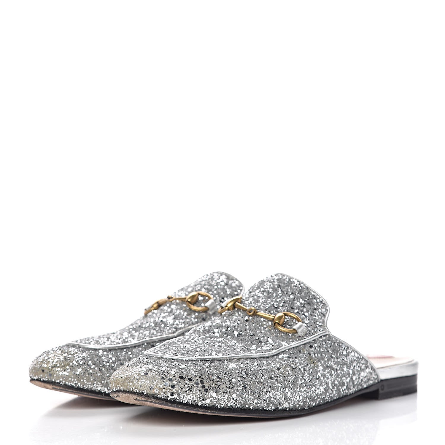 Gucci Glitter Womens Princetown Slippers 39 Silver 3 of 15