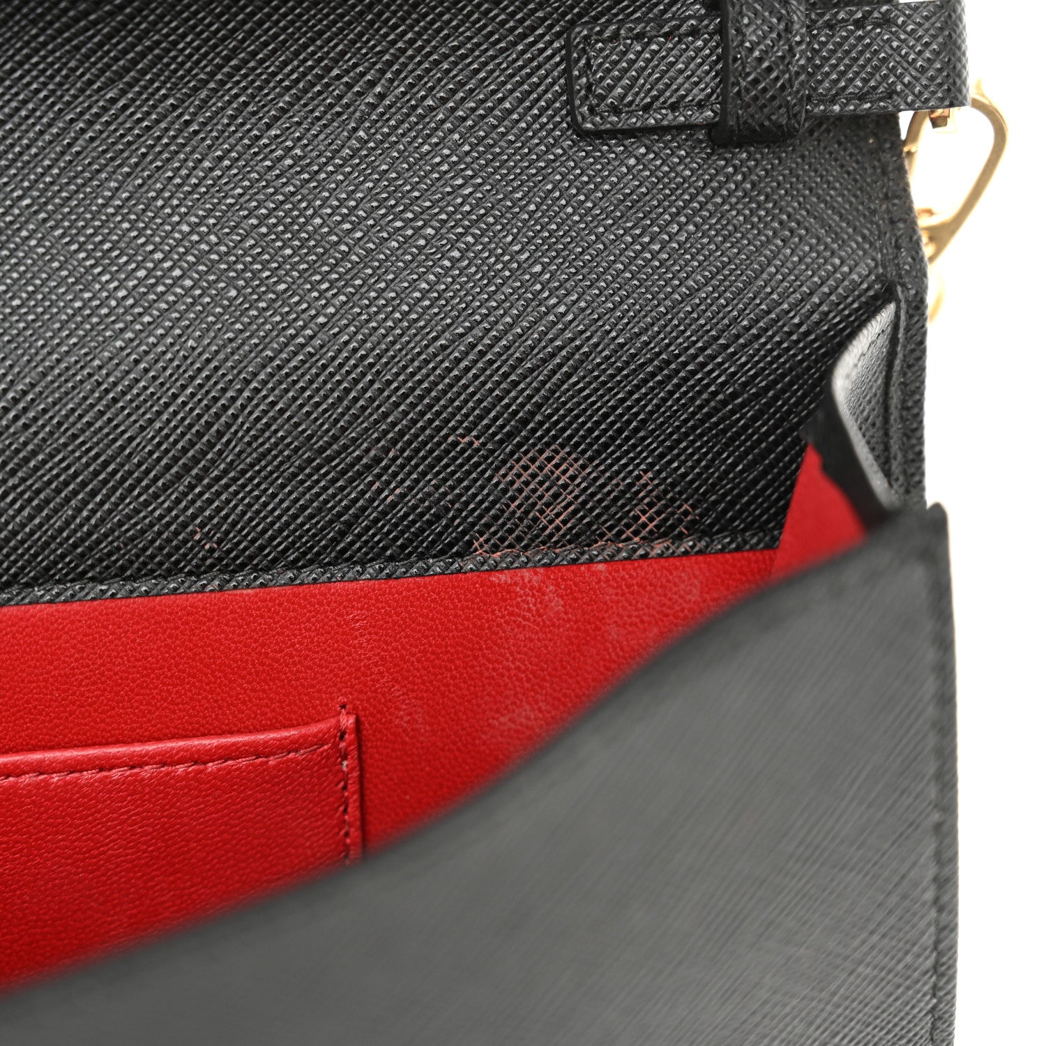 Prada Saffiano Lux Metal Logo Mini Chain Flap Crossbody Bag Black 10 of 13