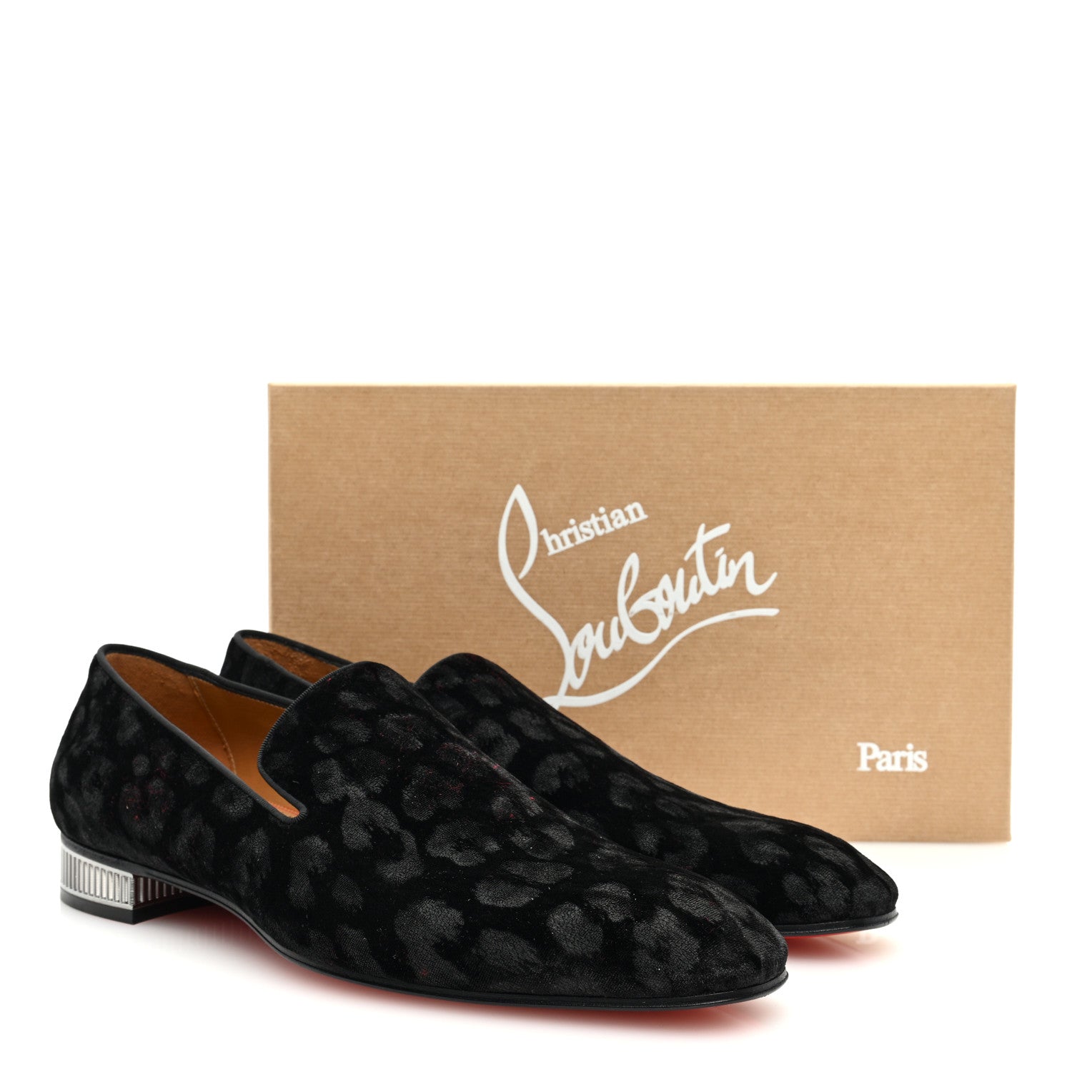 Christian Louboutin Velvet Jacquard Mens Captain Colonnaki Leopard Flat Loafers 44 Black 8 of 8