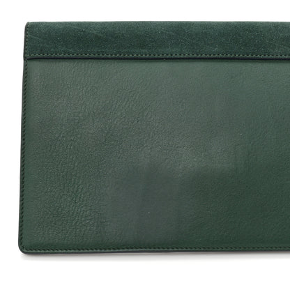 Celine Calfskin Suede Pony Hair Tri-Color Diamond Clutch Green 13 of 13