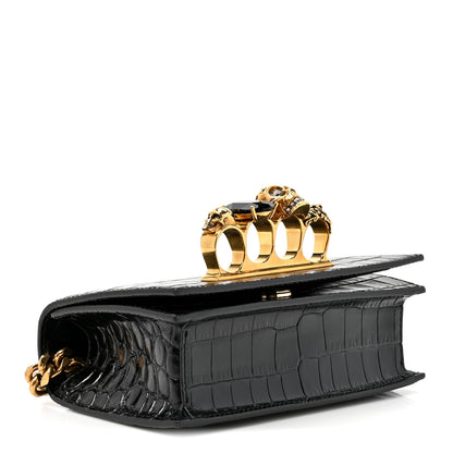 Alexander McQueen Shiny Crocodile Embossed Jeweled Satchel Black 4 of 11