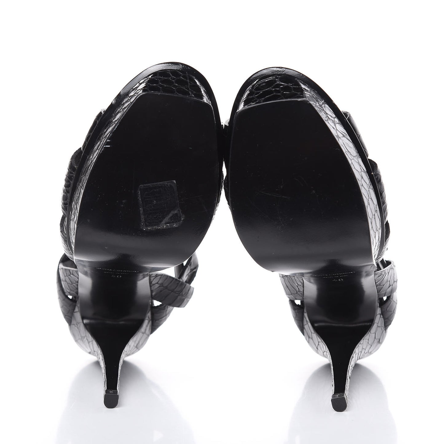 Calfskin Crocodile Embossed Tribute 105 Platform Sandals 40 Black