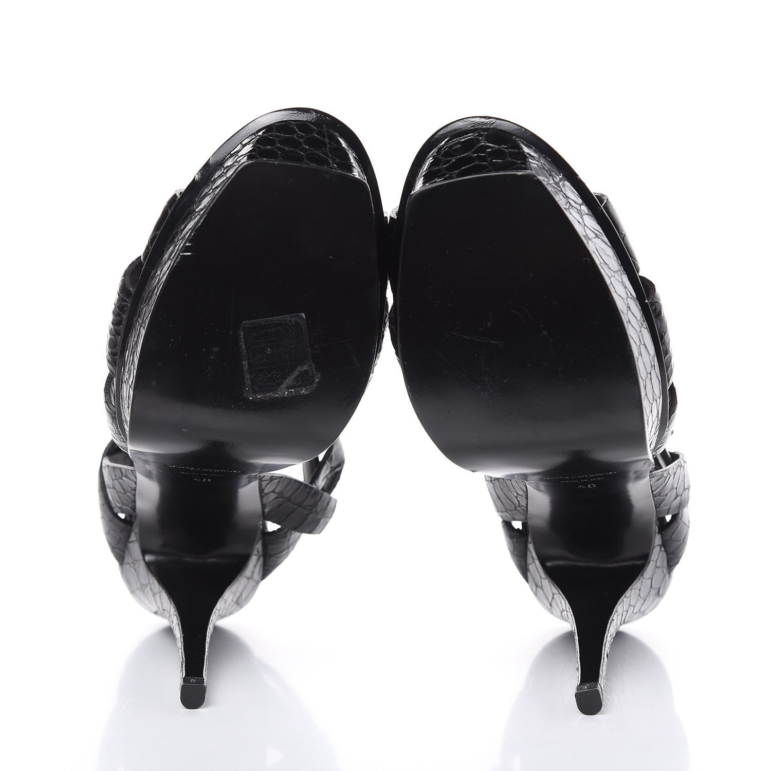 Saint Laurent Calfskin Crocodile Embossed Tribute 105 Platform Sandals 40 Black 5 of 11