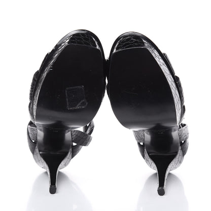 Saint Laurent Calfskin Crocodile Embossed Tribute 105 Platform Sandals 40 Black 5 of 11