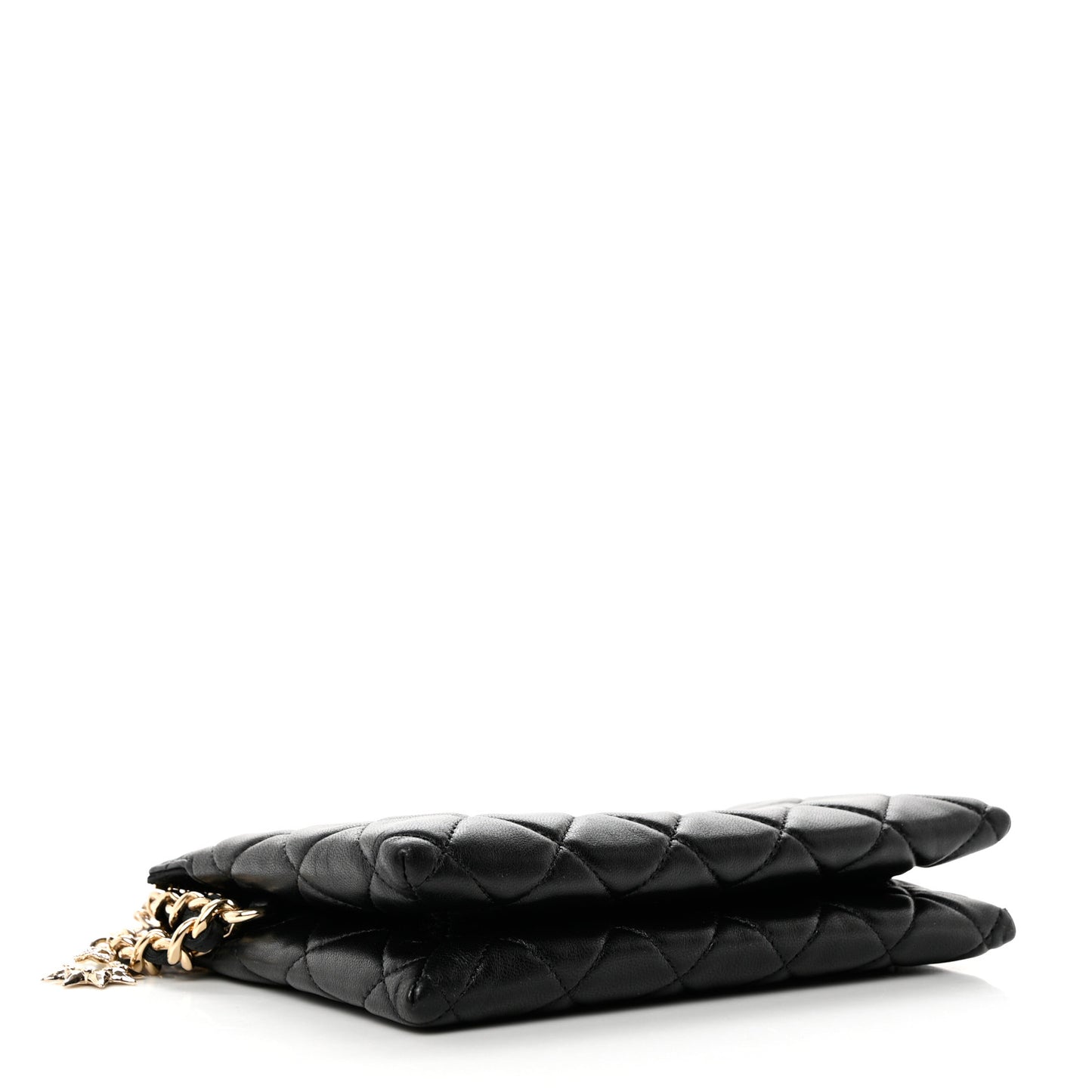 Lambskin Coco Charms Quilted Pouch Bag Black
