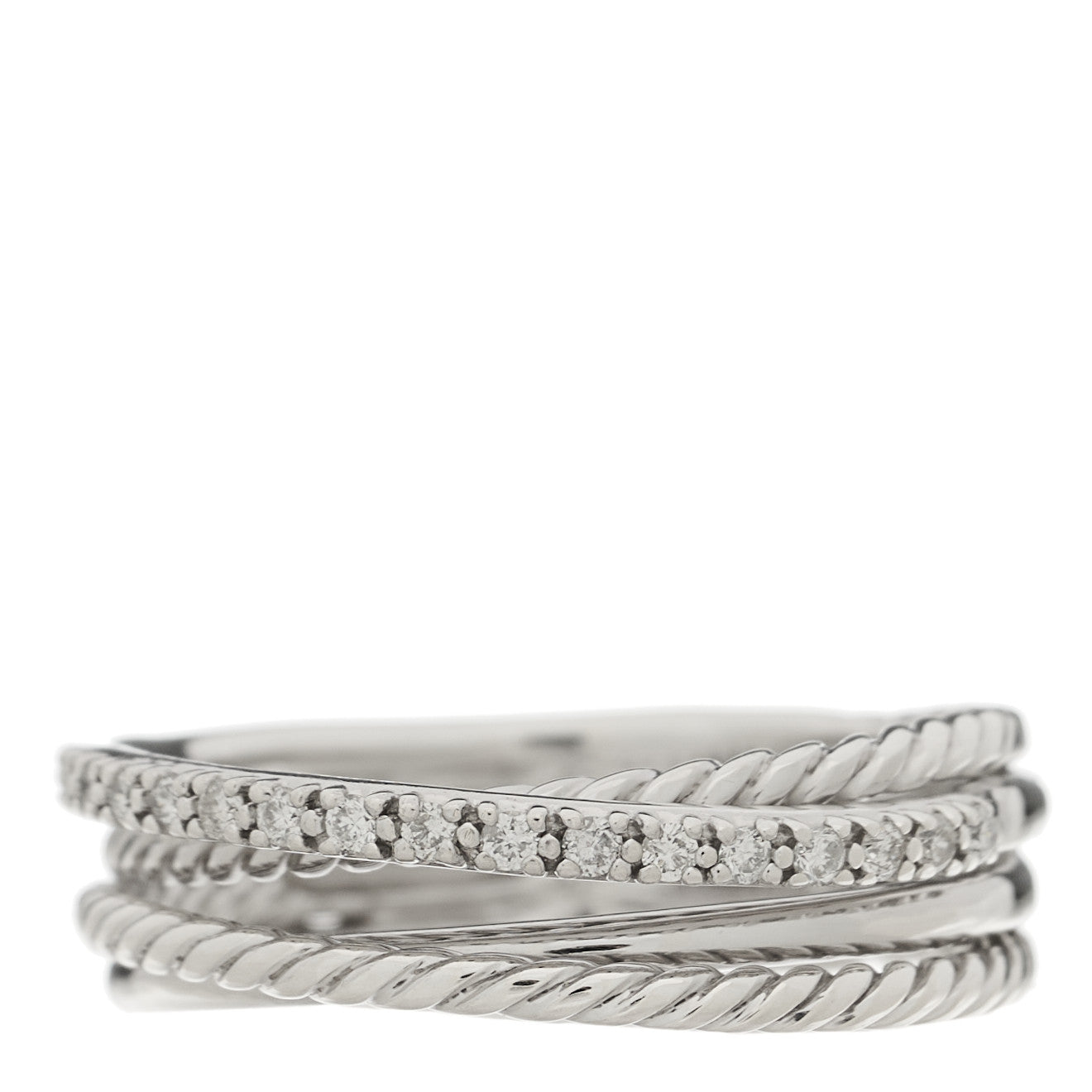 David Yurman Sterling Silver 14K White Gold Diamond 7mm Crossover Ring 59 8.75 1 of 3