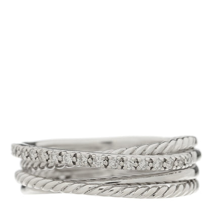 David Yurman Sterling Silver 14K White Gold Diamond 7mm Crossover Ring 59 8.75 1 of 3
