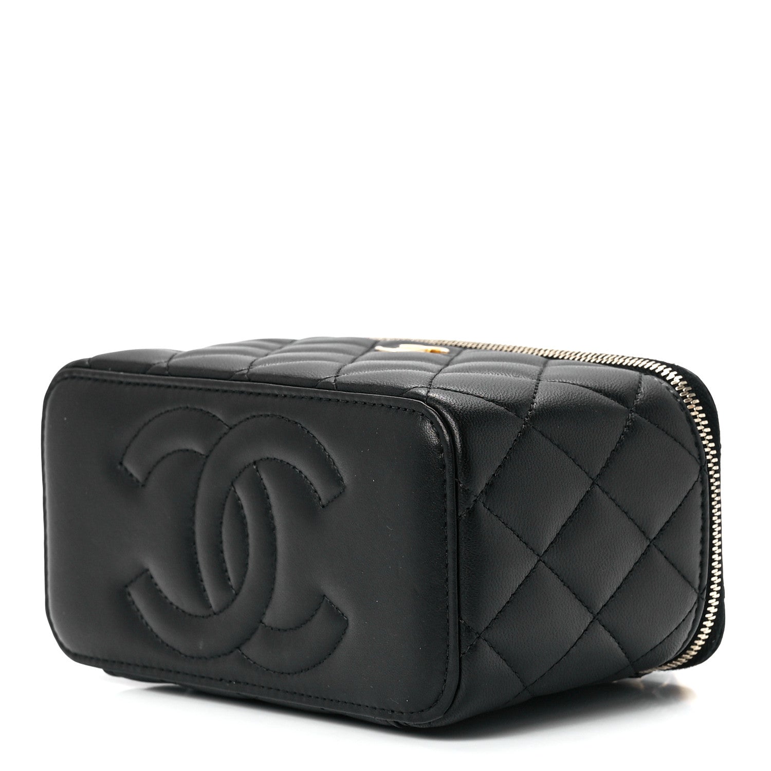 Chanel Lambskin Quilted Metal Small Top Handle Vanity Case With Chain Black 9 of 12