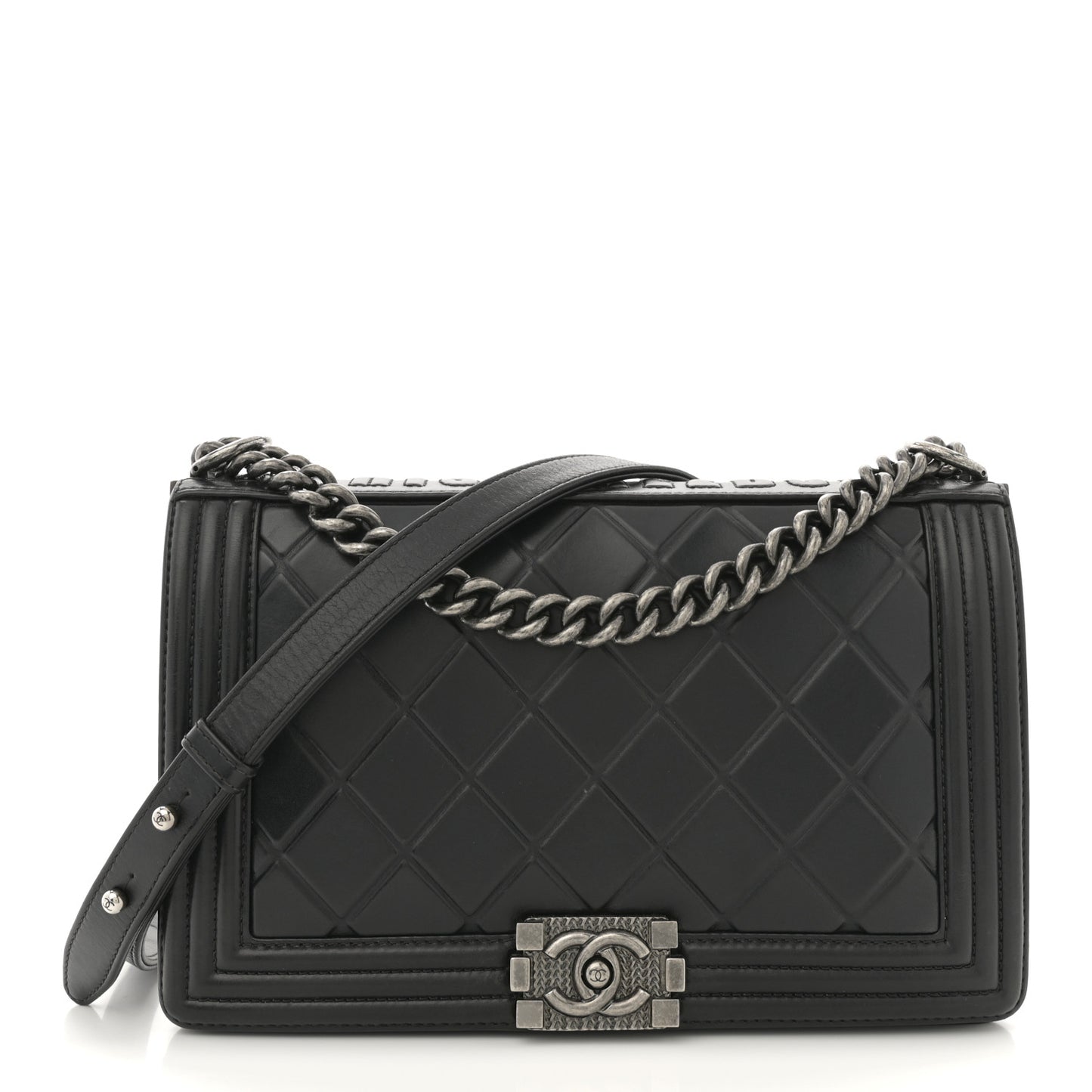 Calfskin Embossed New Medium Paris Salzburg Boy Flap Black