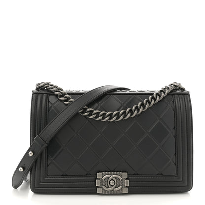 Chanel Calfskin Embossed New Medium Paris Salzburg Boy Flap Black 1 of 11