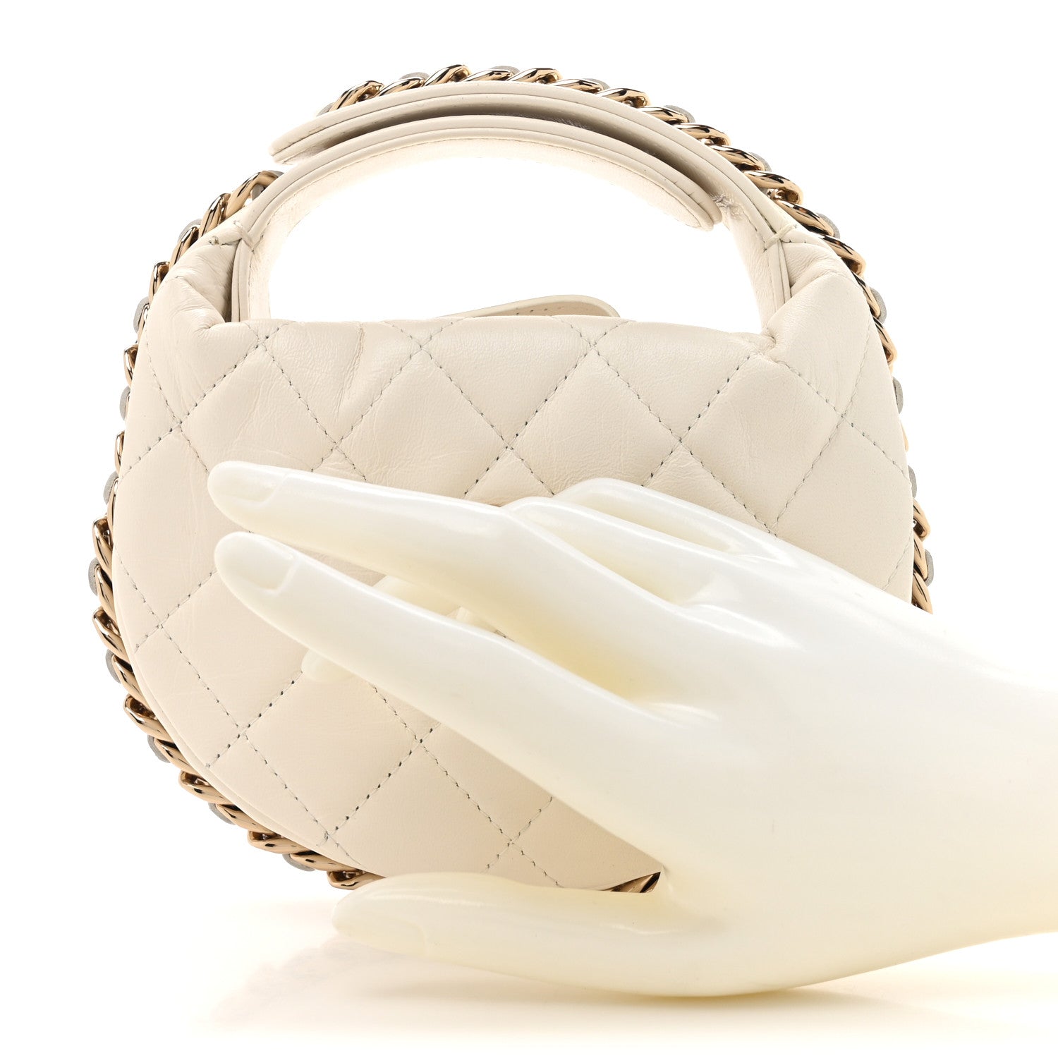 Chanel Lambskin Quilted Chain Around Pouch Hobo White 2 of 8