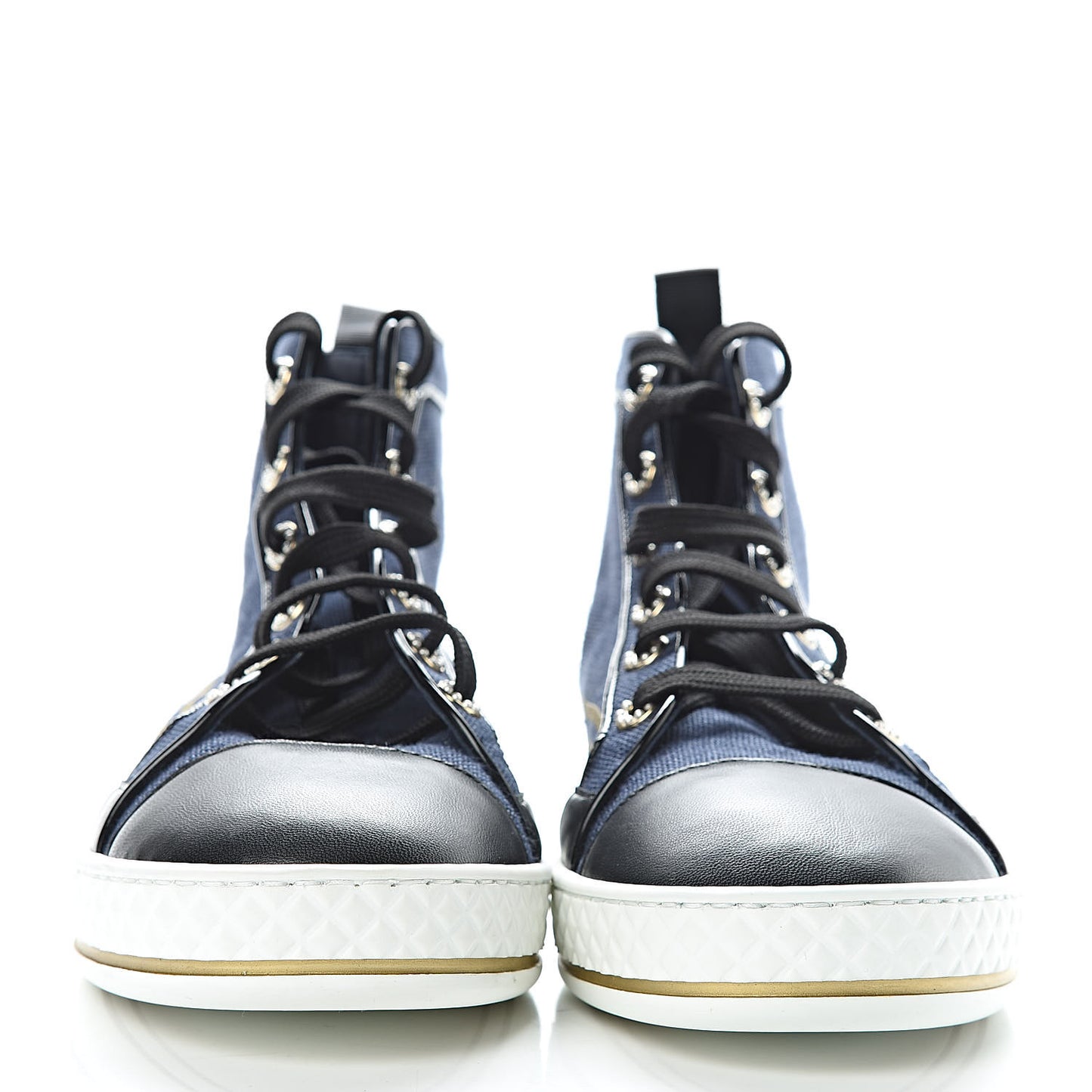 Fabric Lambskin Lace Up Cap Toe Sneakers 42 Navy Black