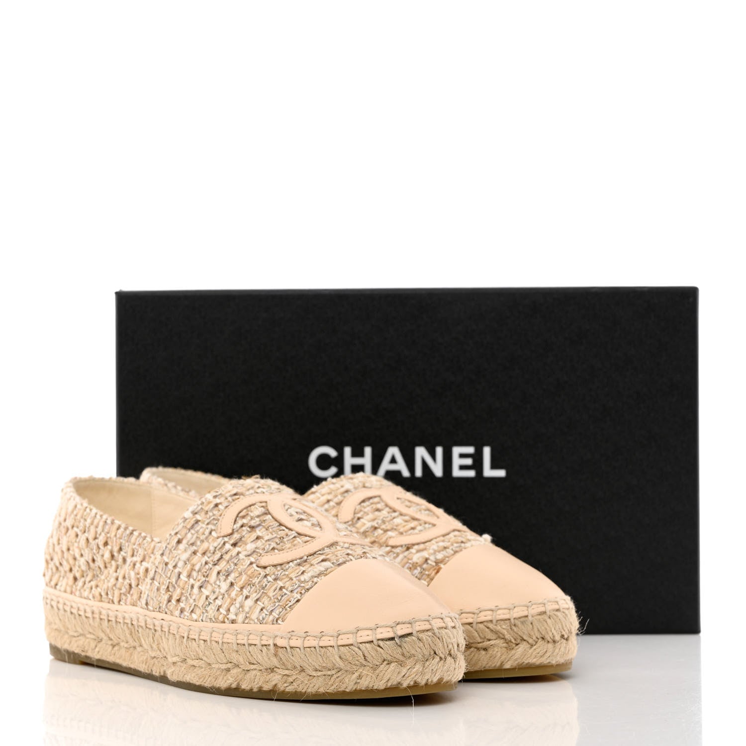 Chanel Tweed Lambskin CC Espadrilles 38 Beige Ivory 9 of 9