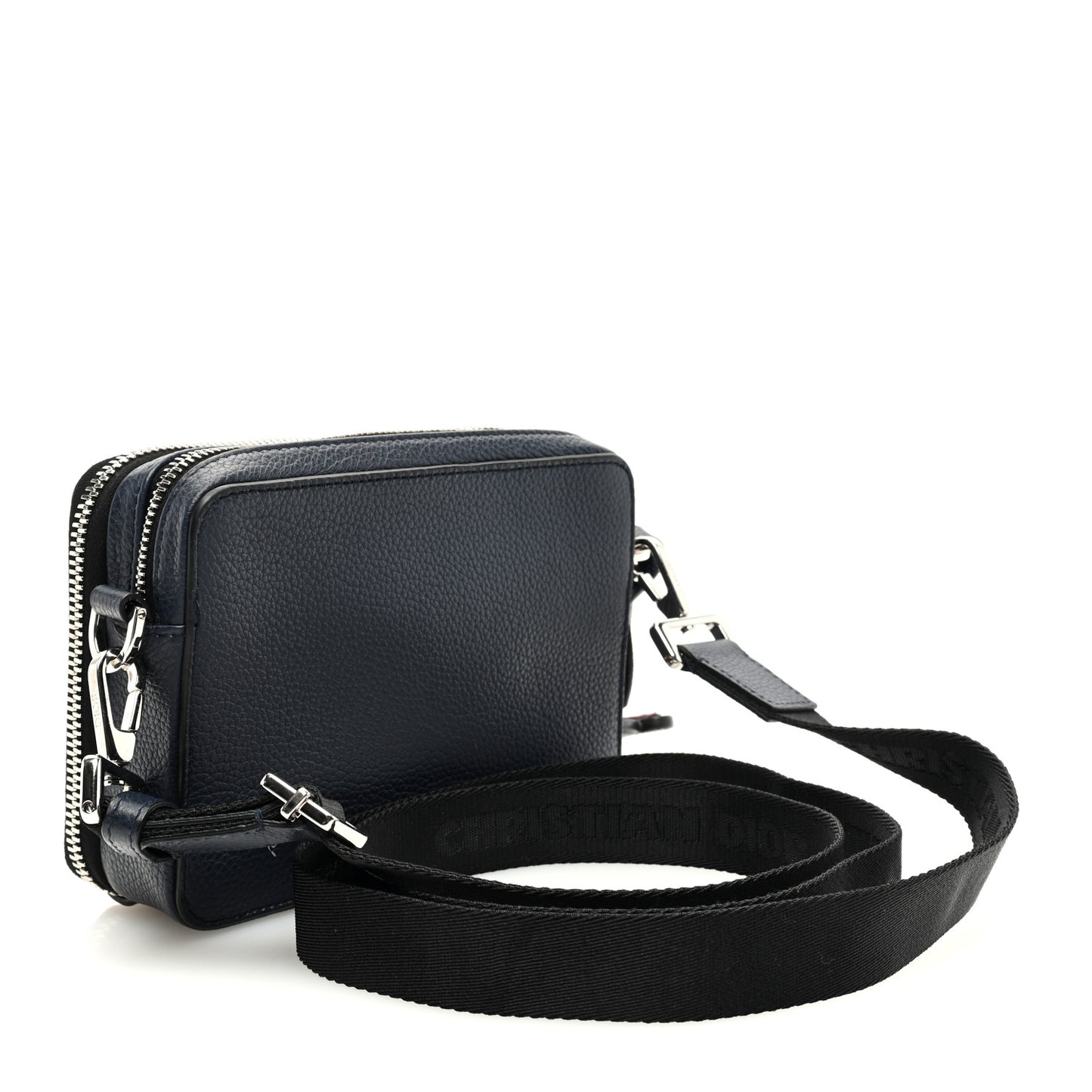 X SHAWN STUSSY Grained Calfskin Ox Head Crossbody Double Zip Crossbody Pouch Navy Blue