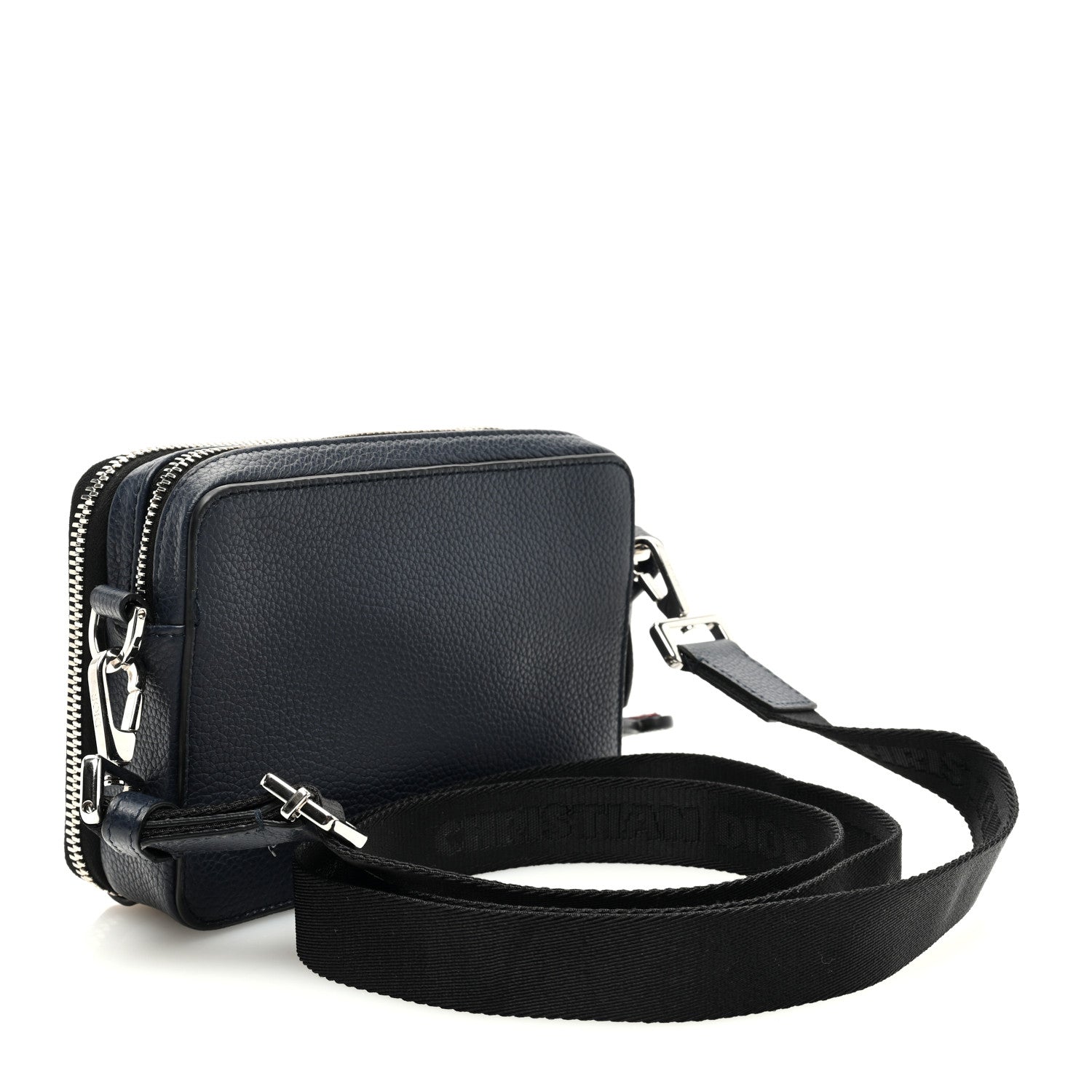 Christian Dior X SHAWN STUSSY Grained Calfskin Ox Head Crossbody Double Zip Crossbody Pouch Navy Blue 3 of 9