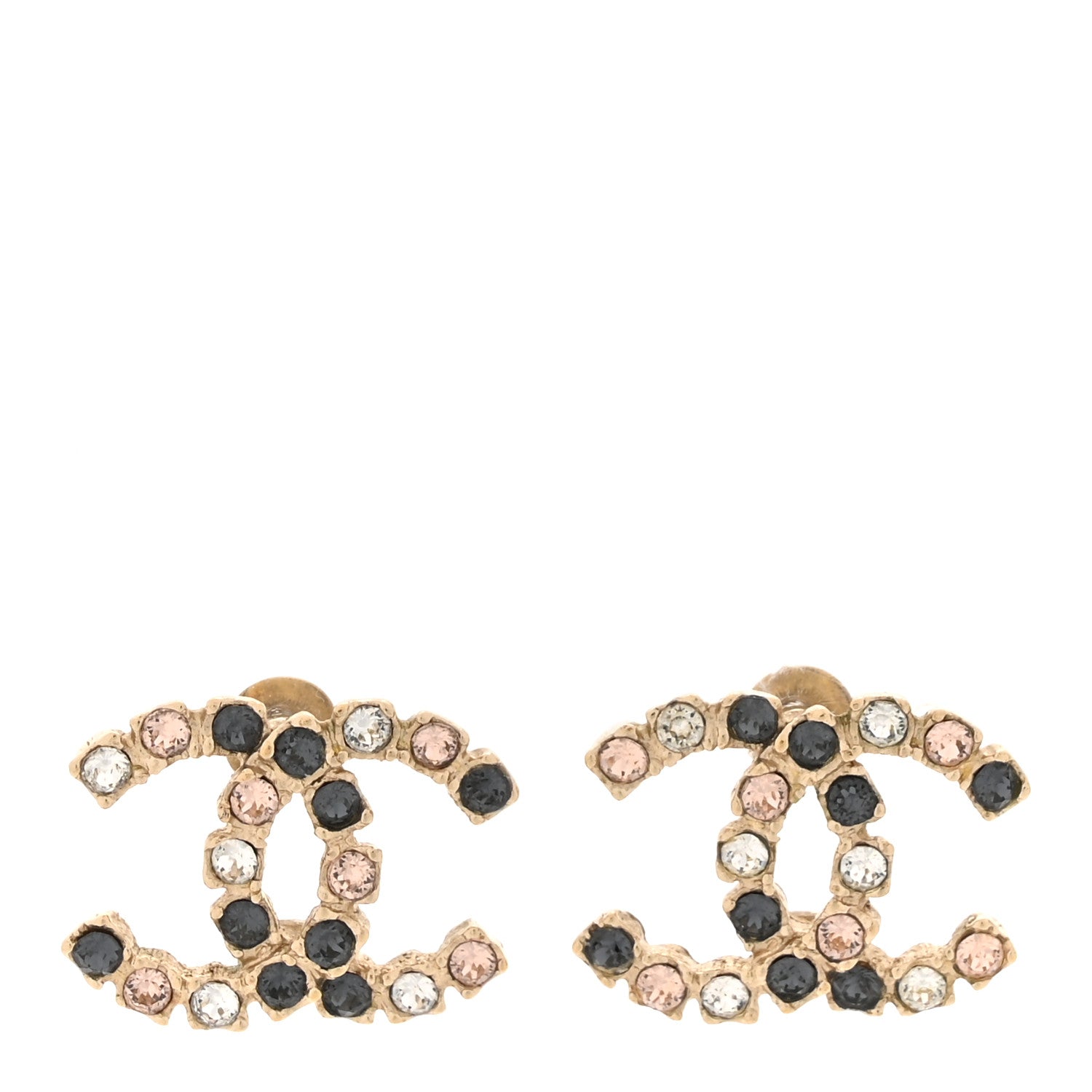 Chanel Crystal CC Earrings Blue Pink Gold 1 of 7