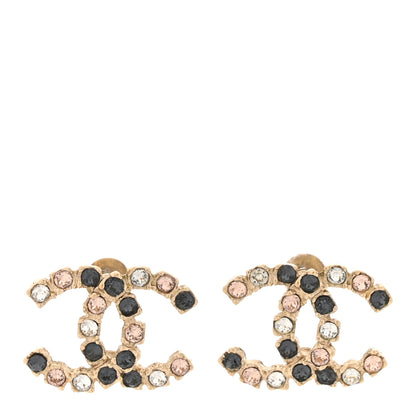 Chanel Crystal CC Earrings Blue Pink Gold 1 of 7
