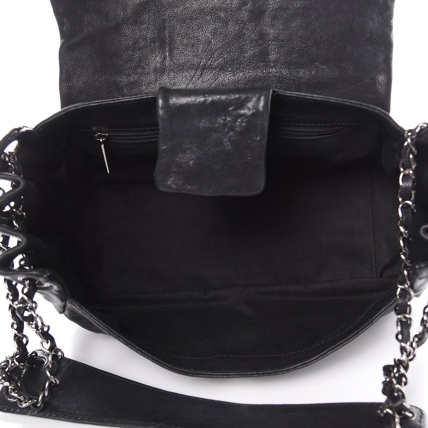 Calfskin Diamond Stitch Accordion Flap Black