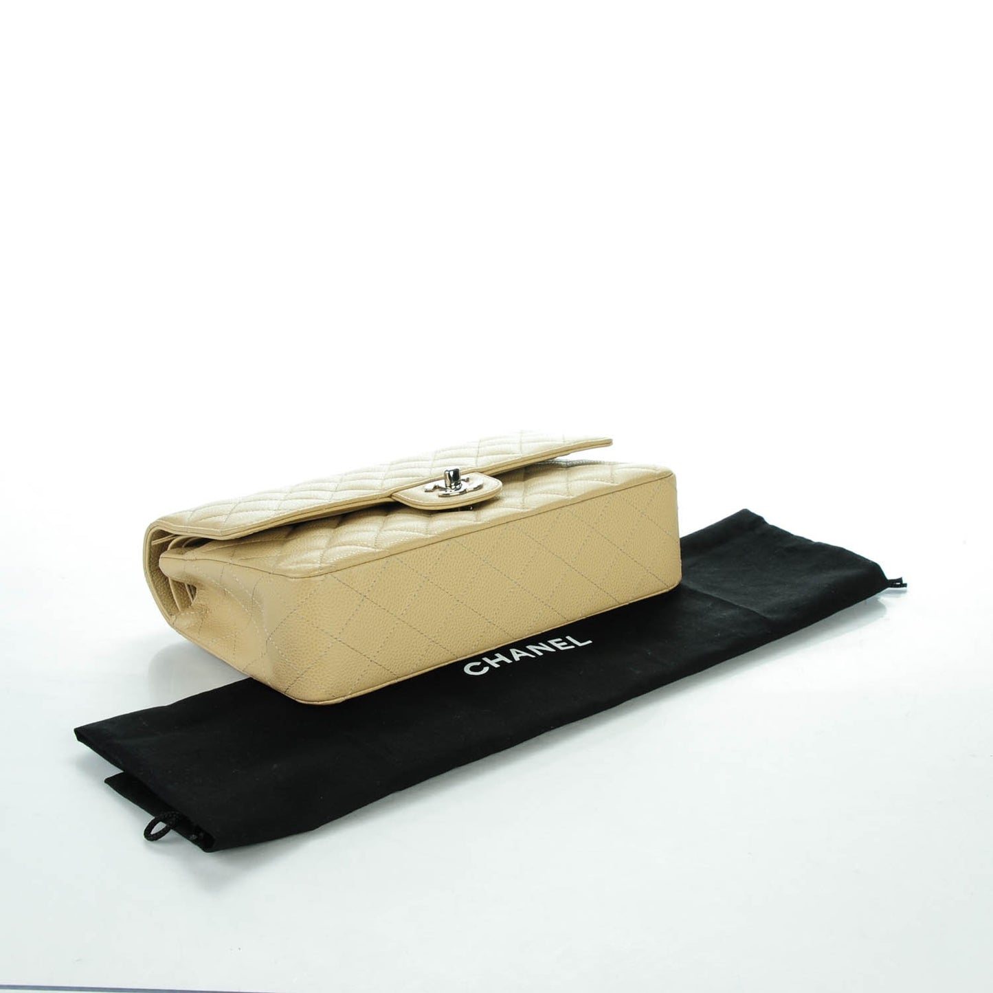 Caviar Quilted Medium Double Flap Beige