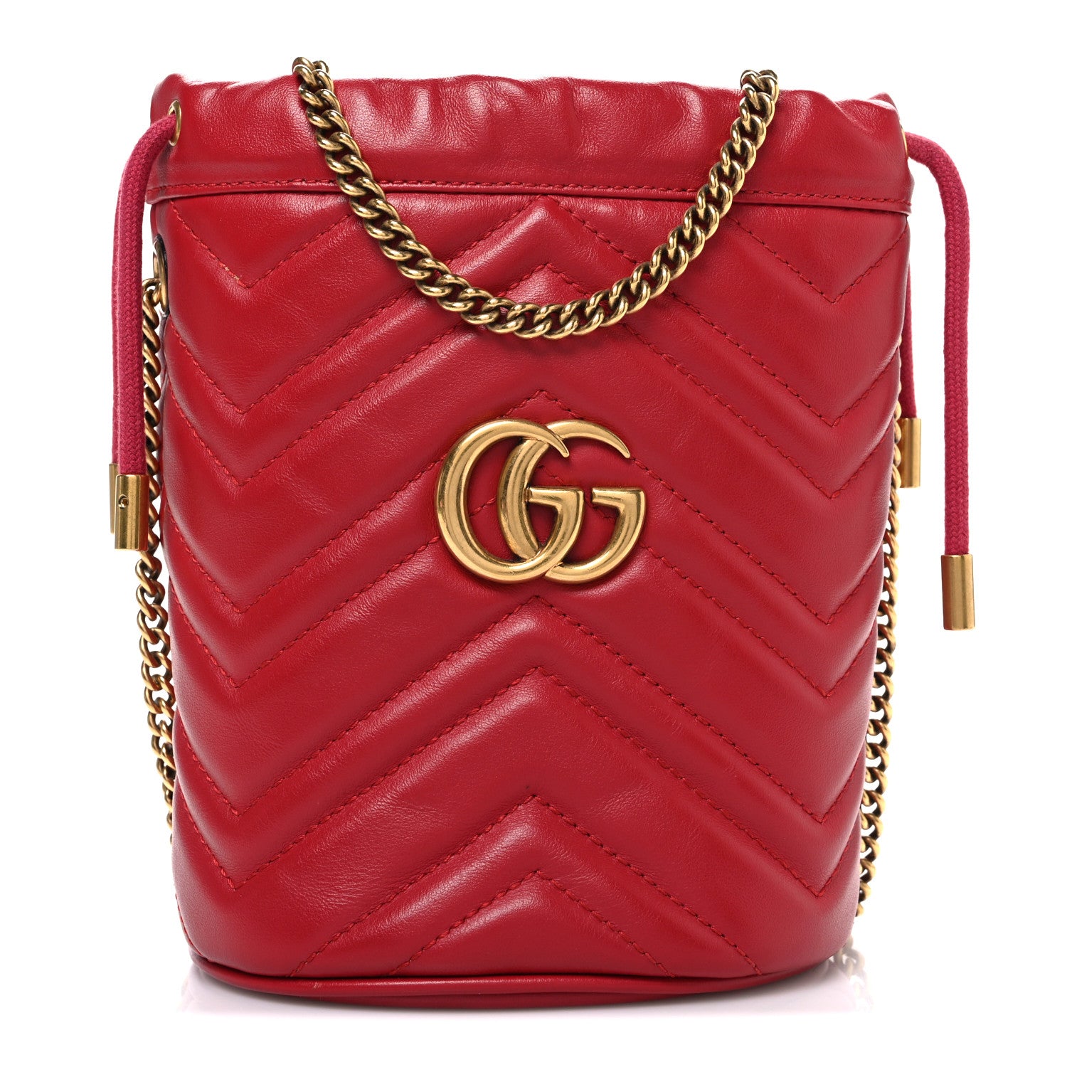 Gucci Calfskin Matelasse Mini GG Marmont 2.0 Bucket Bag Hibiscus Red 1 of 10
