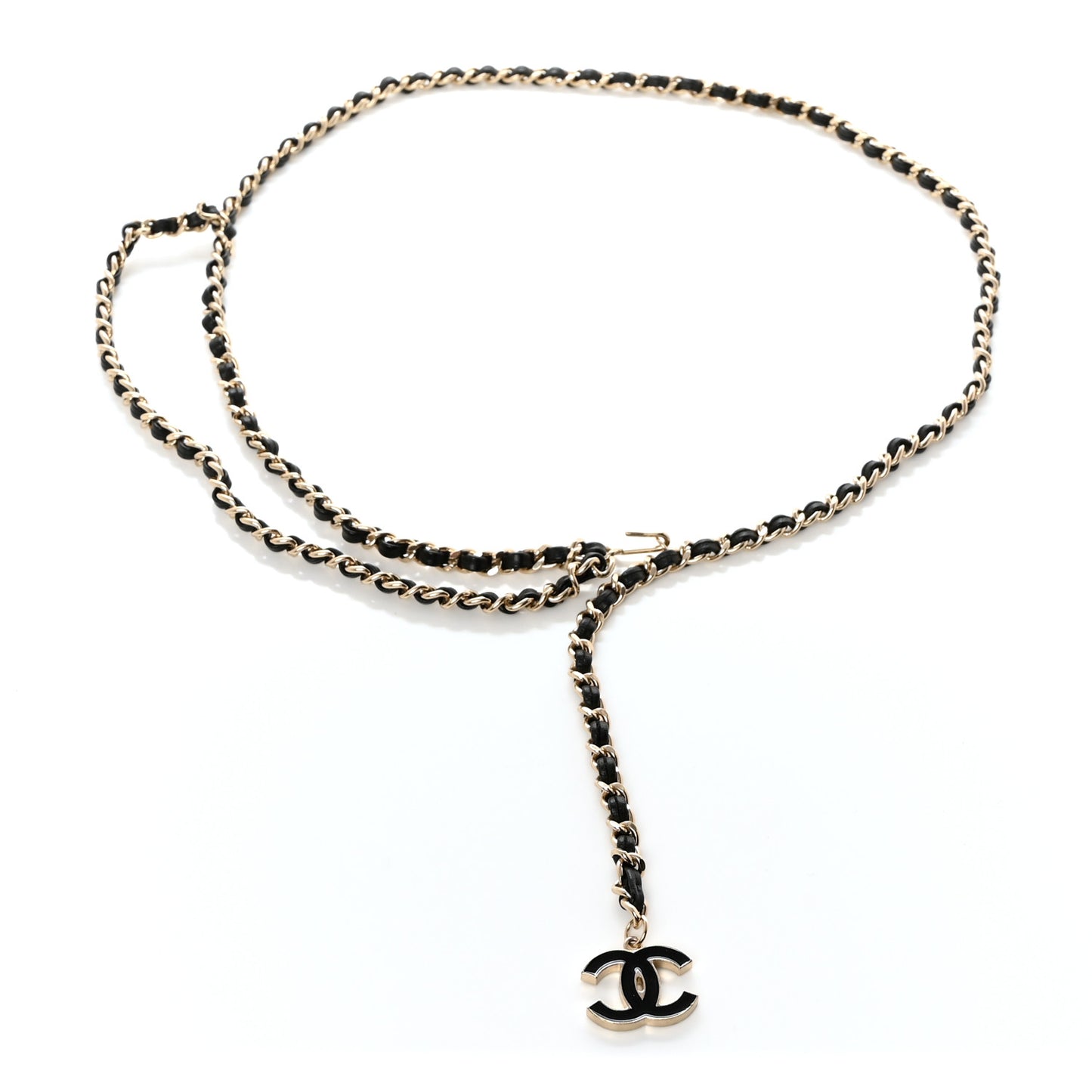 Lambskin Enamel CC Chain Belt Black Gold