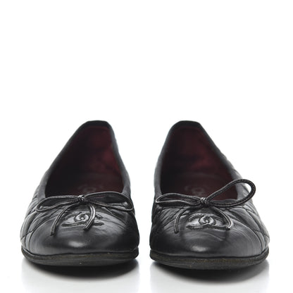 Chanel Aged Calfskin Quilted CC Cap Toe Ballerina Flats 36 Black 2 of 23