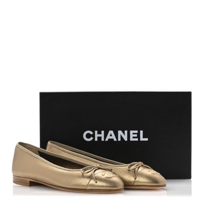 Chanel Metallic Lambskin CC Cap Toe Ballerina Flats 37 Dark Gold 13 of 13