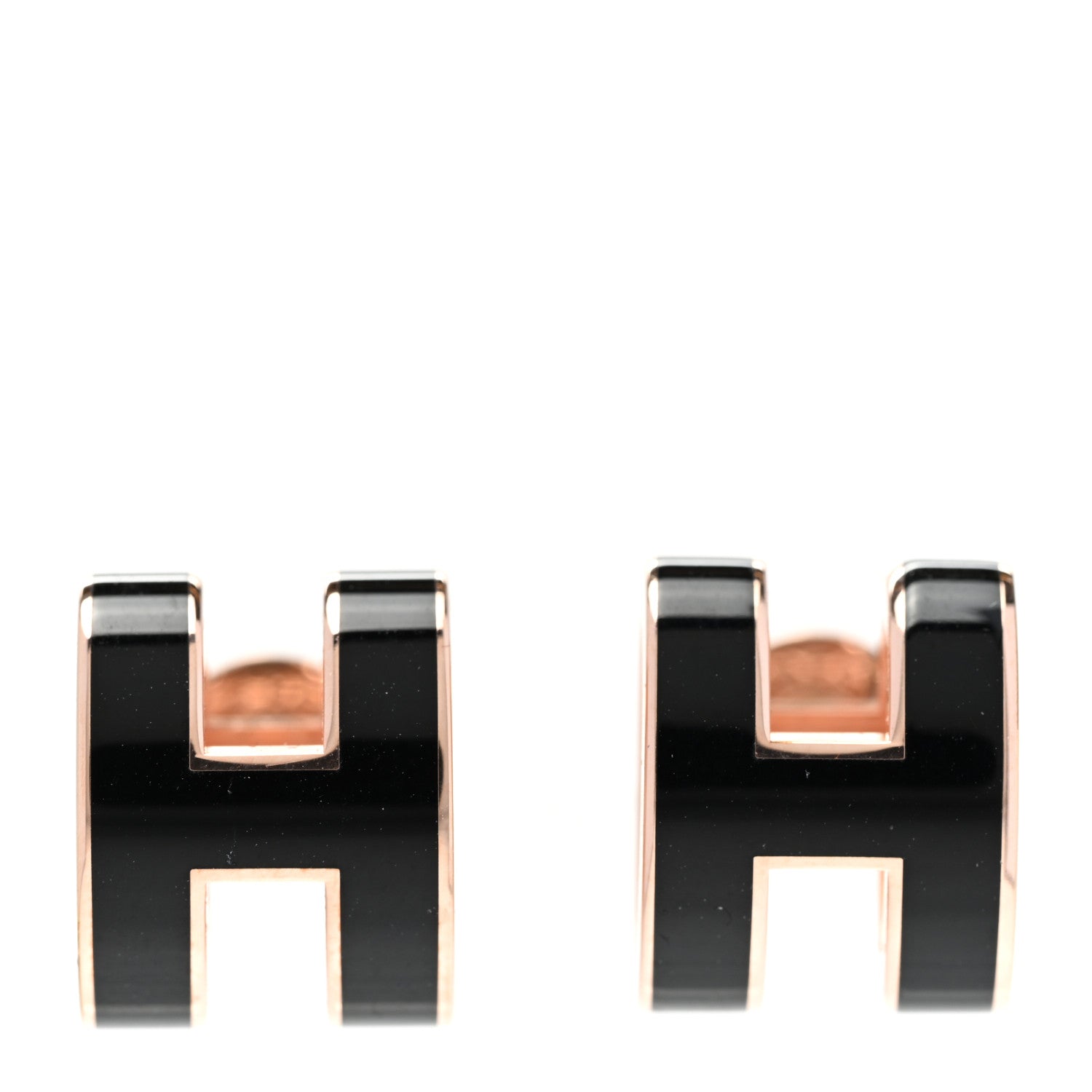 Hermes Rose Gold Lacquered Mini Pop H Earrings Black 1 of 4