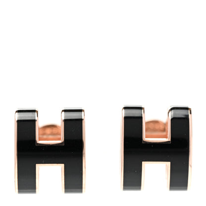 Hermes Rose Gold Lacquered Mini Pop H Earrings Black 1 of 4