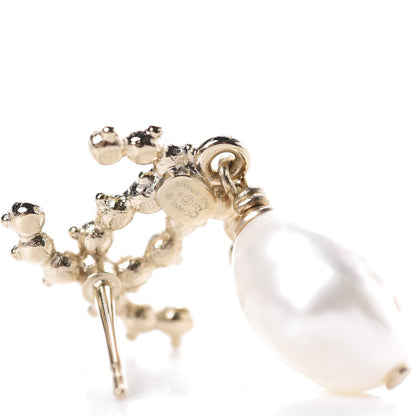 Chanel Crystal Pearl CC Drop Earrings Gold 3 of 3