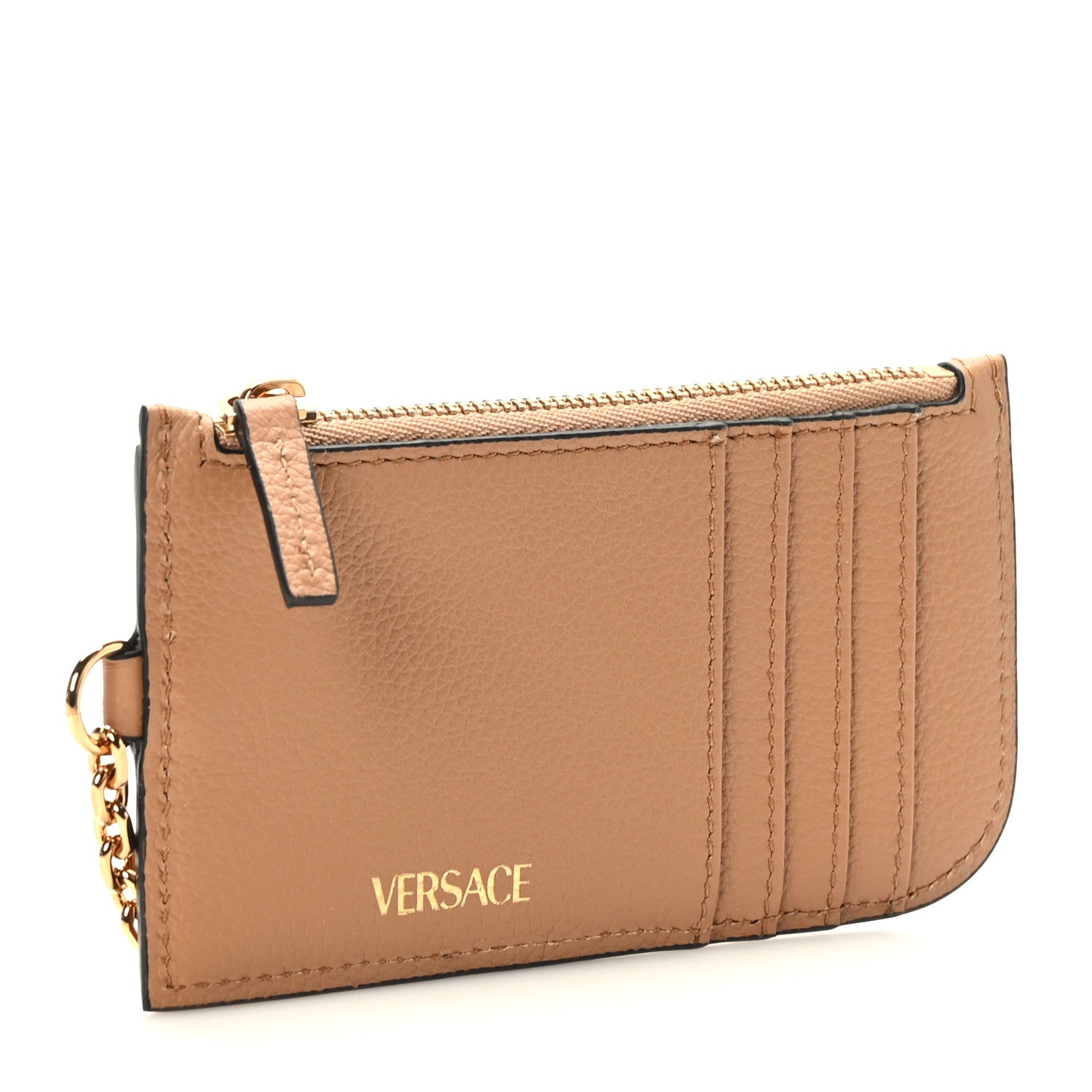 Versace Grained Calfskin La Medusa Zip Card Case Brown 3 of 5