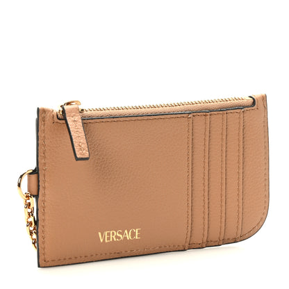 Versace Grained Calfskin La Medusa Zip Card Case Brown 3 of 5