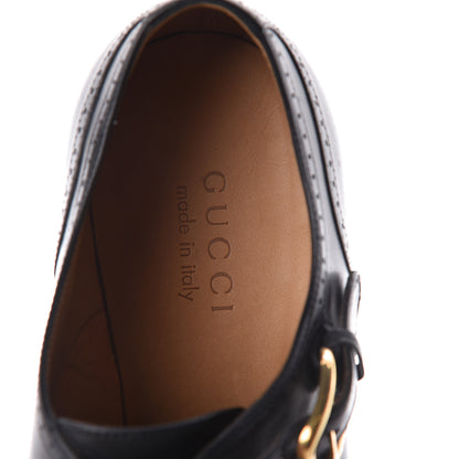 Gucci Calfskin Mens Brogue Captoe Monk Strap Loafers 8 Black 5 of 7