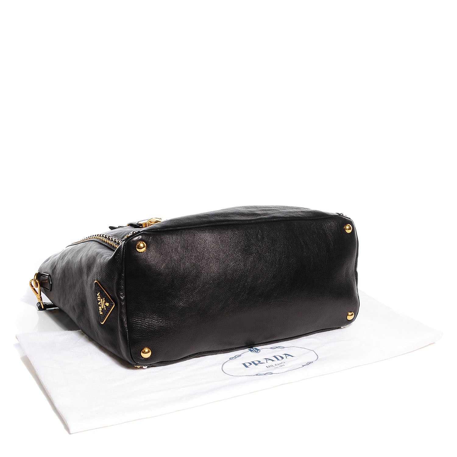 Prada Glace Calf Studded Tote Nero Black 4 of 11