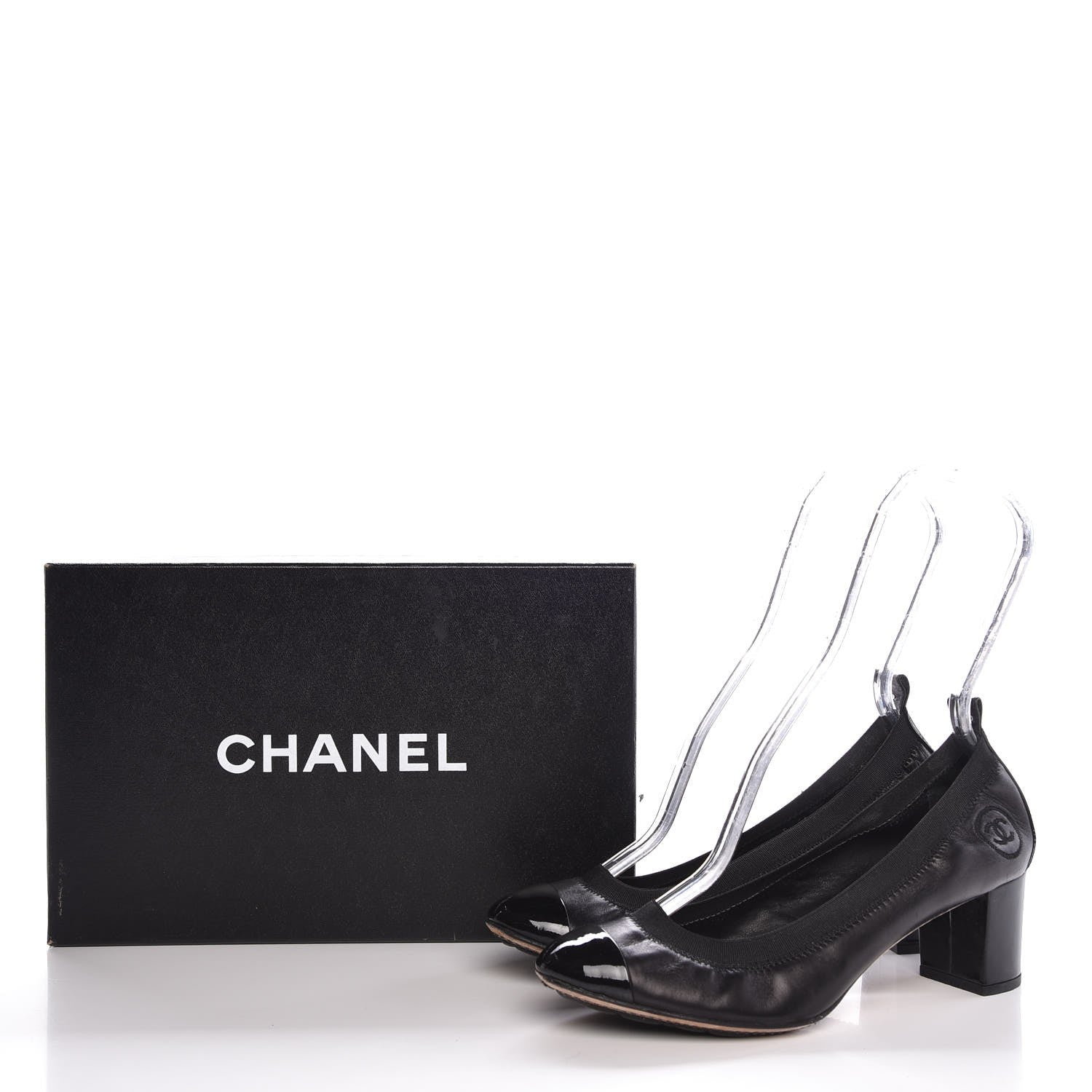 Chanel Lambskin Patent CC Elastic Stretch Pumps 38.5 Black 12 of 12