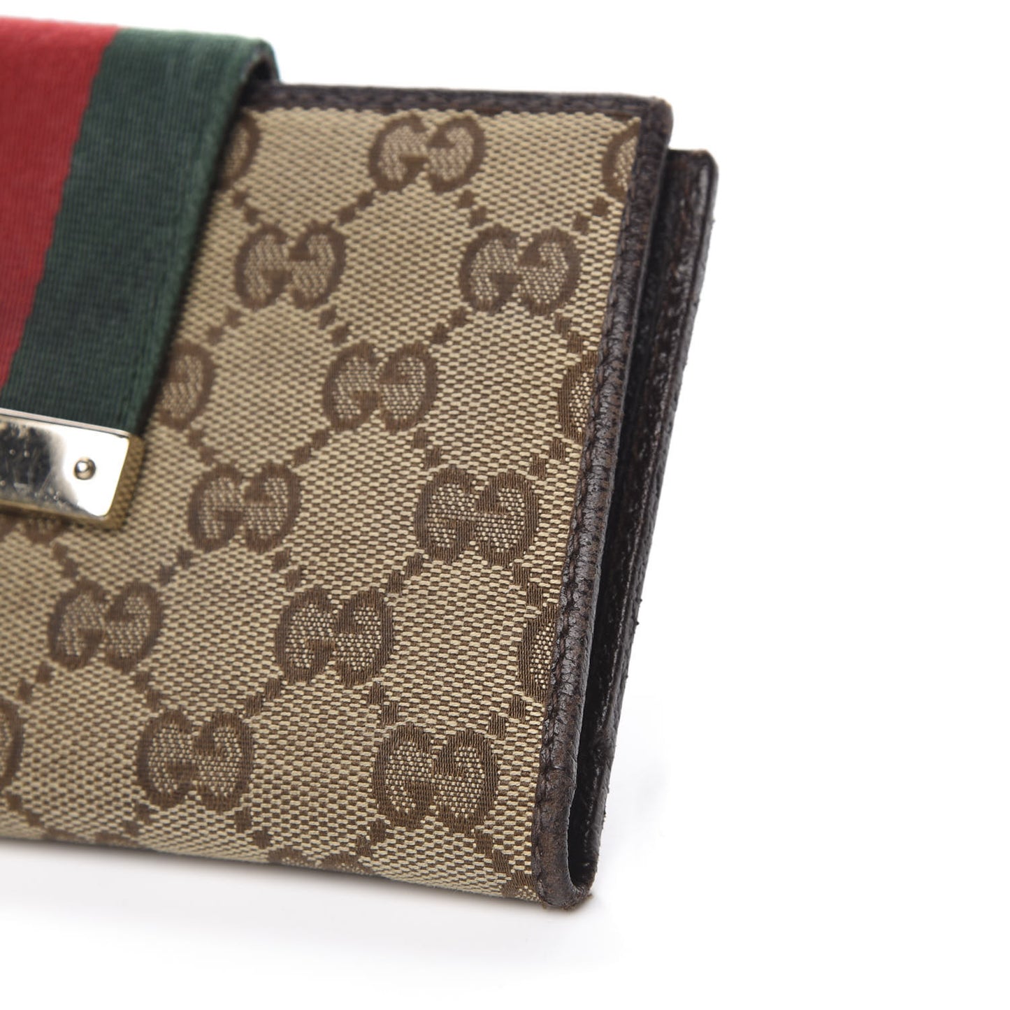 Monogram Calfskin Ladies Web Continental Wallet Beige Ebony Cocoa