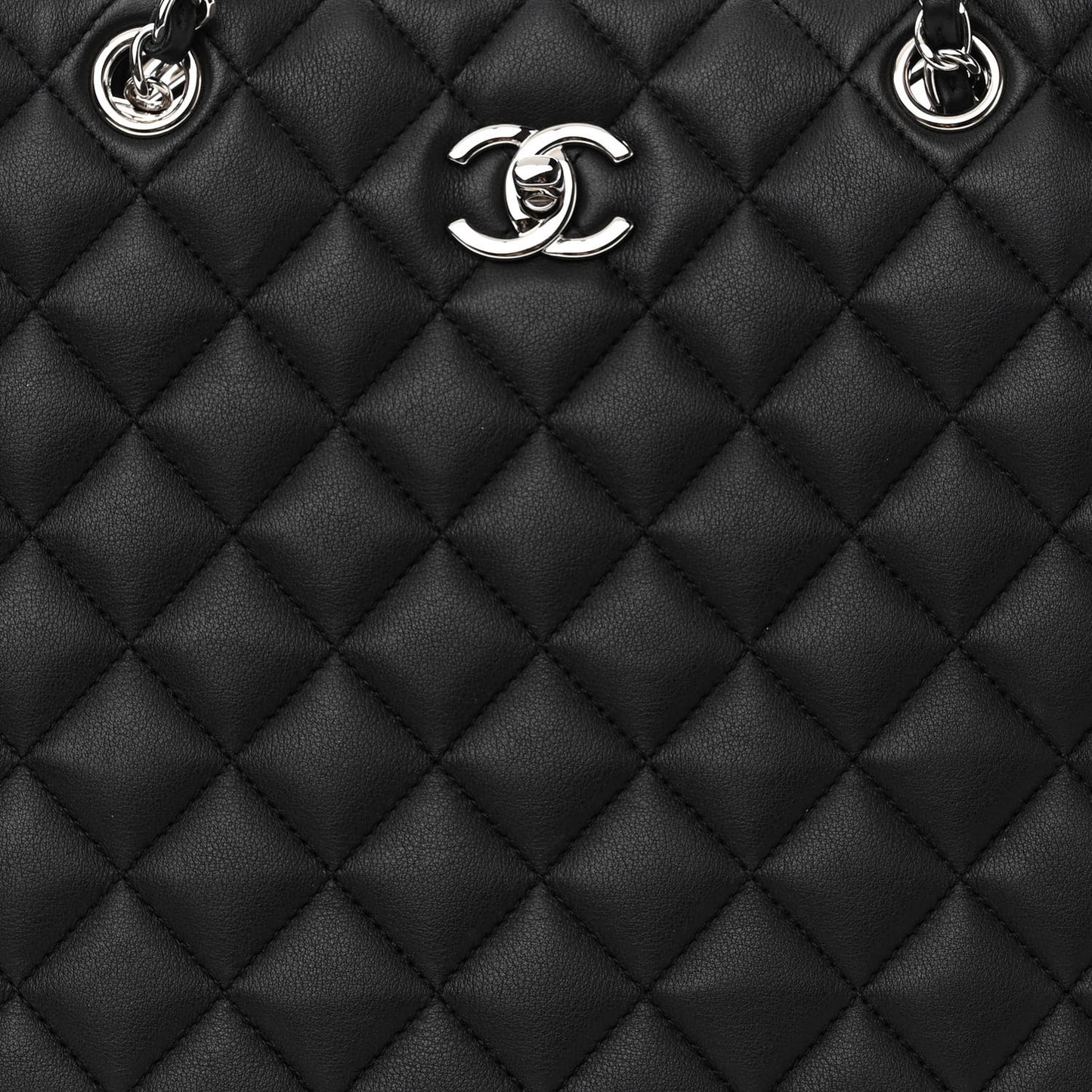 Calfskin Quilted Large Classic Shopping Tote Black