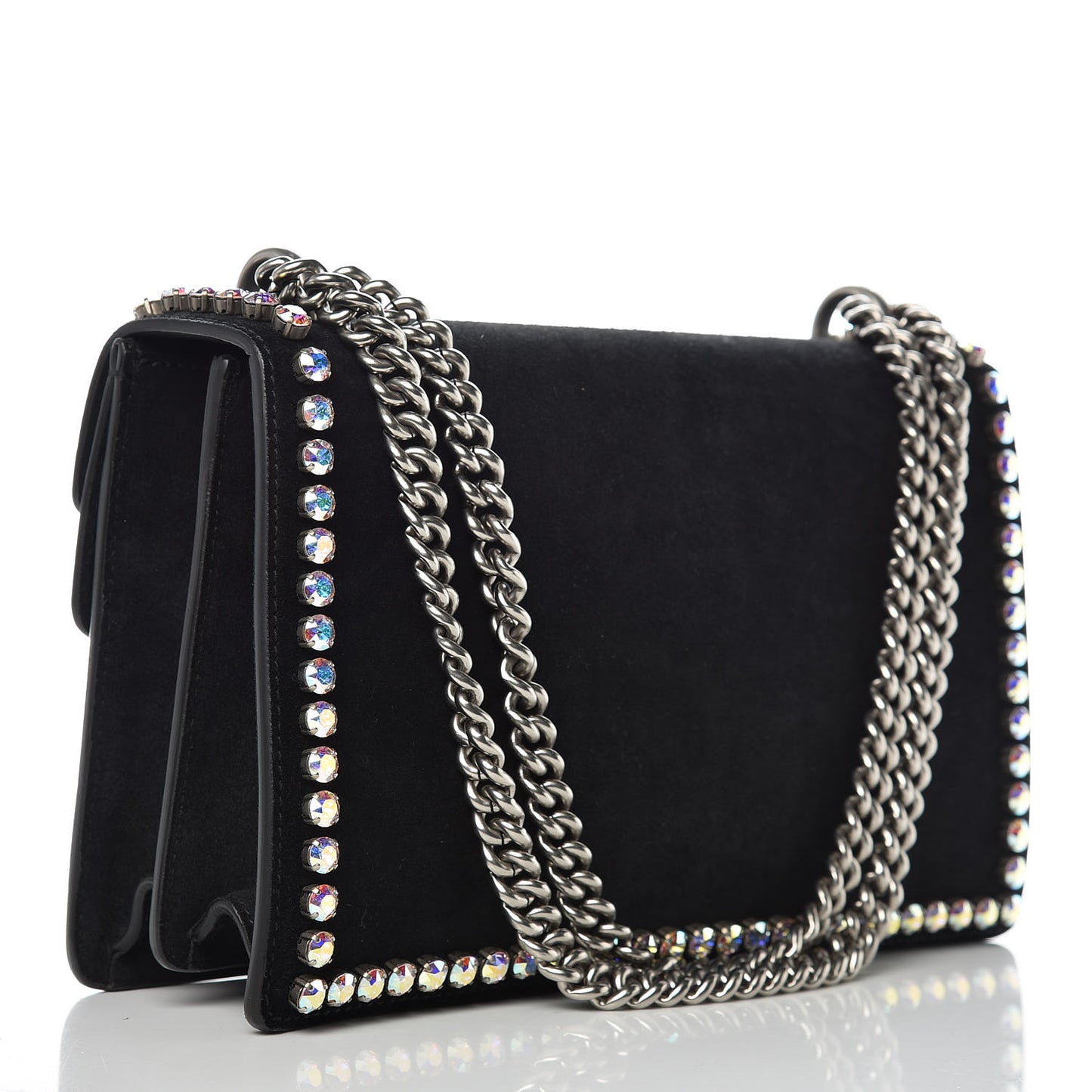 Suede Crystal Small Dionysus Shoulder Bag Black