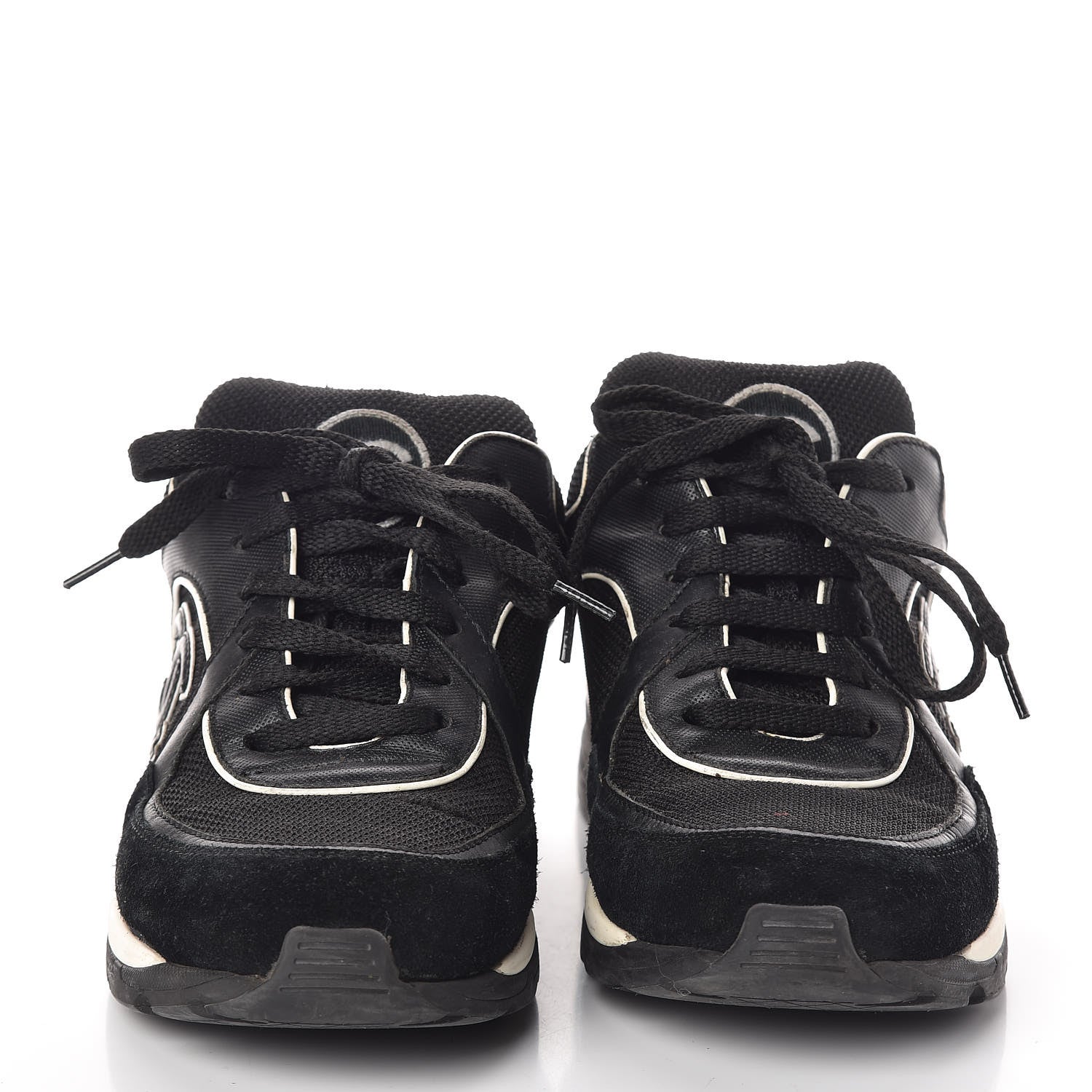 Chanel Suede Calfskin CC Sneakers 38 Black White 2 of 8