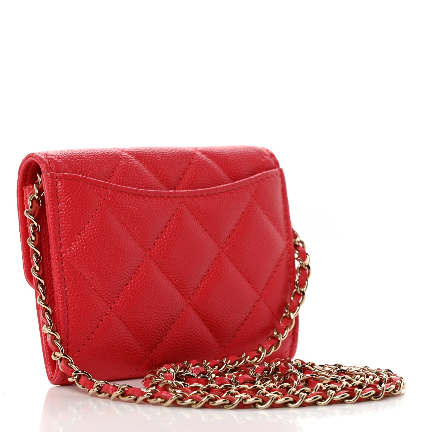 Caviar Quilted Flap Card Holder On Chain Dark Pink