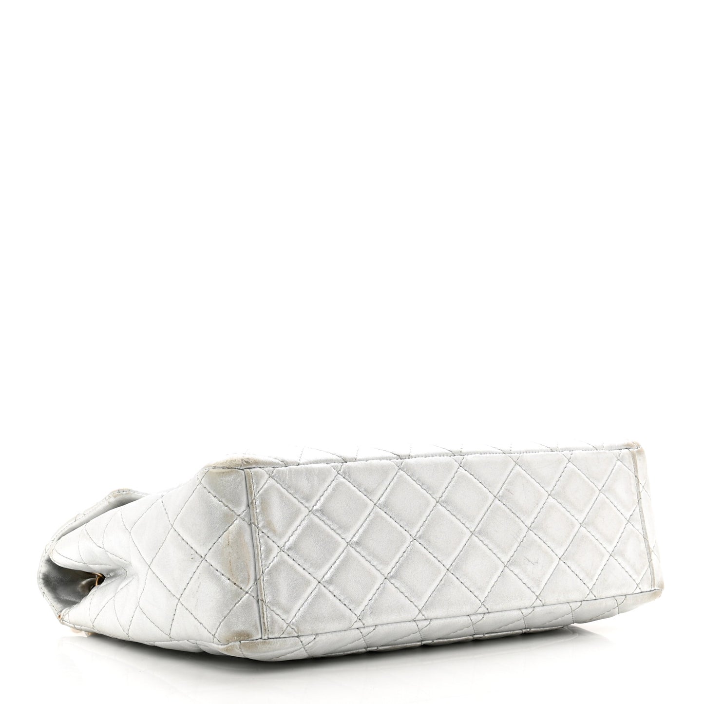 Metallic Lambskin Quilted Maxi Single Flap Silver