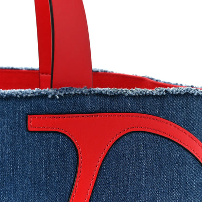 Valentino Garavani Denim Small Escape Tote Blue Red 10 of 12