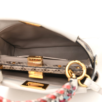 Fendi Nappa Elaphe Woven Handle Mini Peekaboo Iconic Satchel White Grigio Polvere 6 of 11